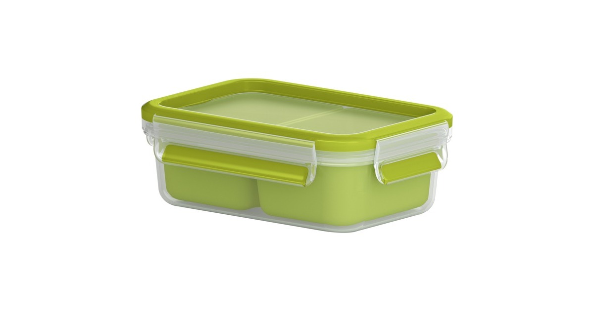 EmsaClip & Go Snackbox 0,55L lunchbox  (Lichtgroen/transparant, met 2 extra inzetstukken)