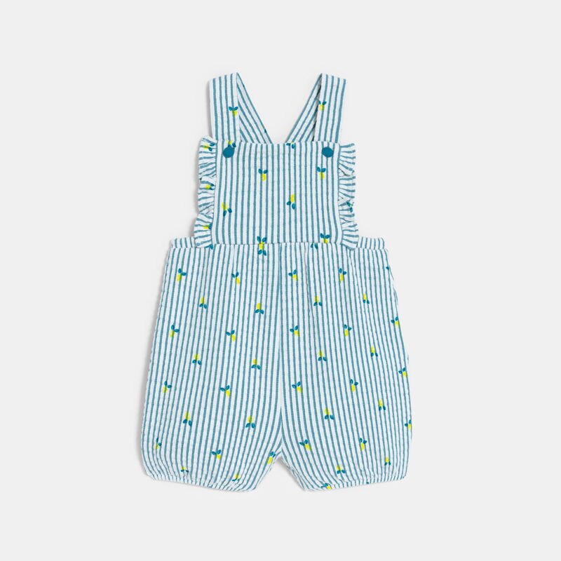 Salopette rayée seersucker et body  bleu bébé fille Bleu