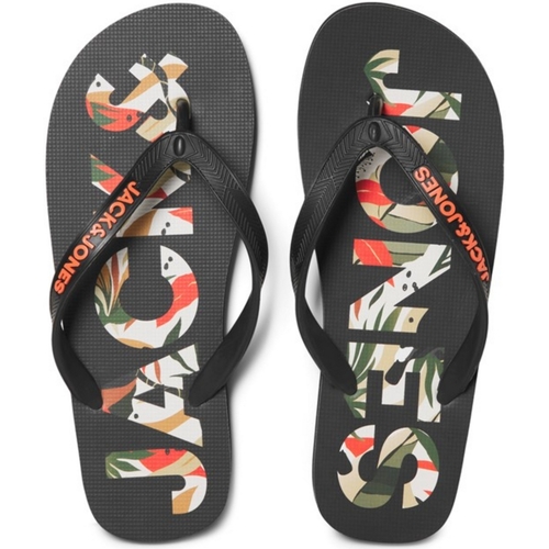 Jack & Jones - 12230642 JFWLOGO PALM PRINT FLIP FLOP ANTHRACITE Negro