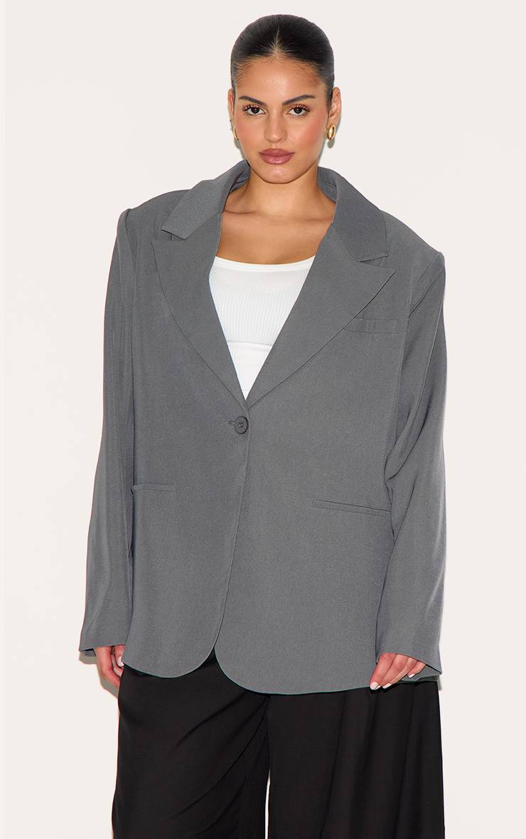 Gris Blazer Grande Taille À Col Exagéré Oversize