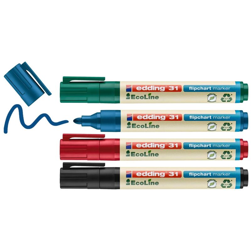 Edding Flipchart Marker 31, 4 Stück, schwarz/rot/blau/grün