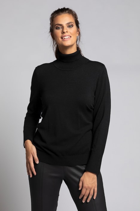 Rollkragenpullover, breite Rippbündchen, Langarm