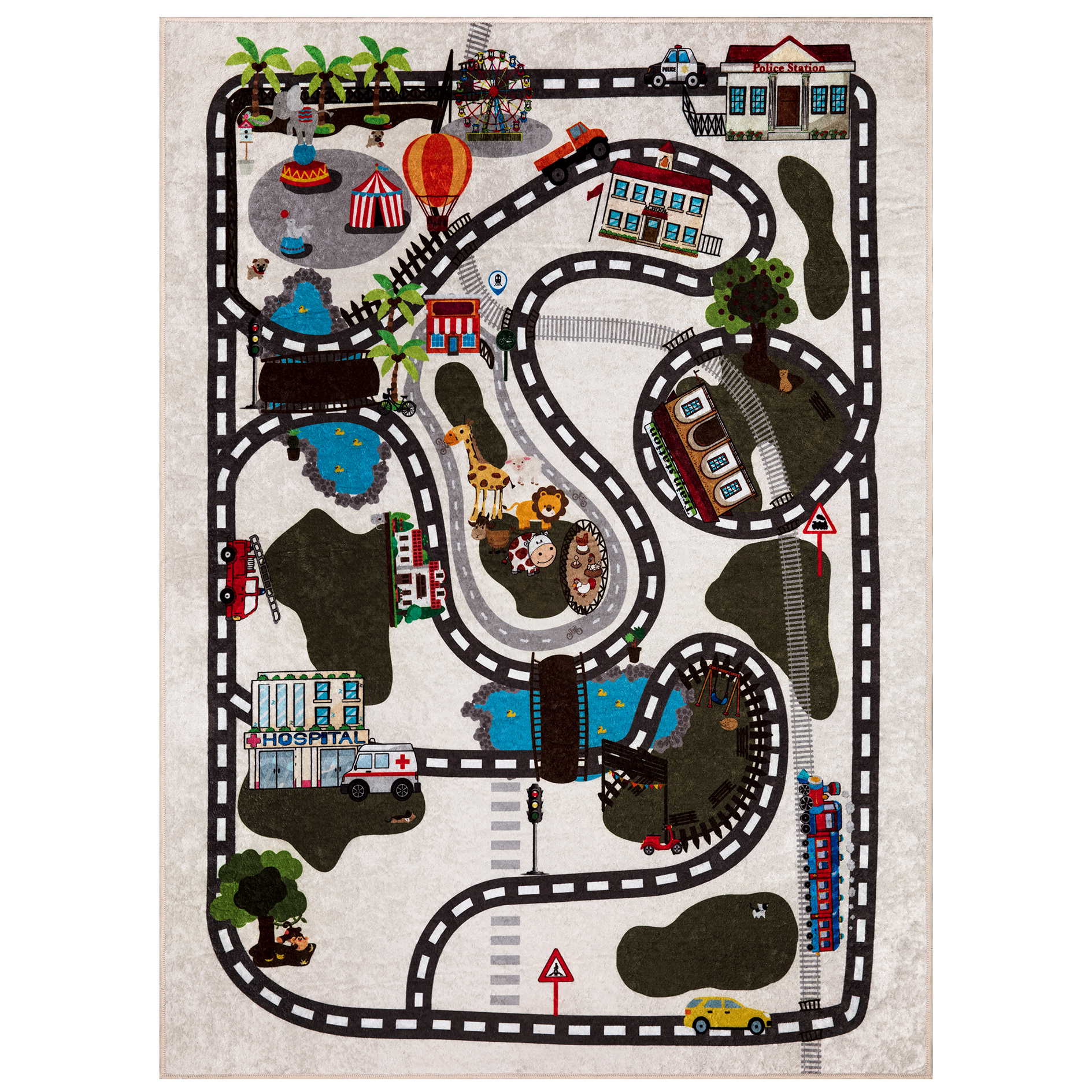 Spielteppich - creme-bunt - Stadt - 120x170 cm
