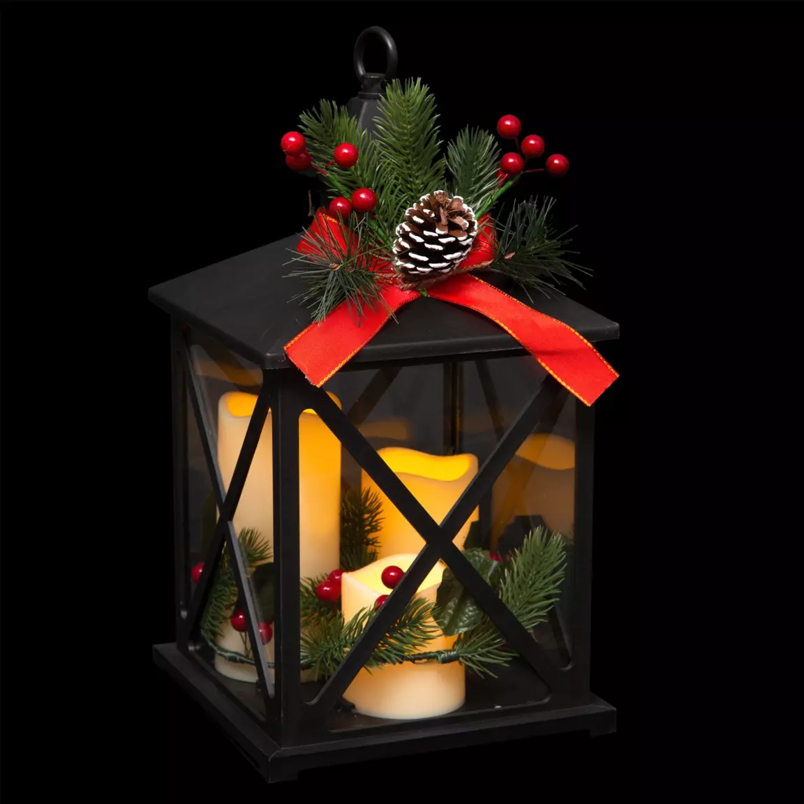 Lanterne de Noël à piles LED (H32 cm) Vacillante Blanc chaud