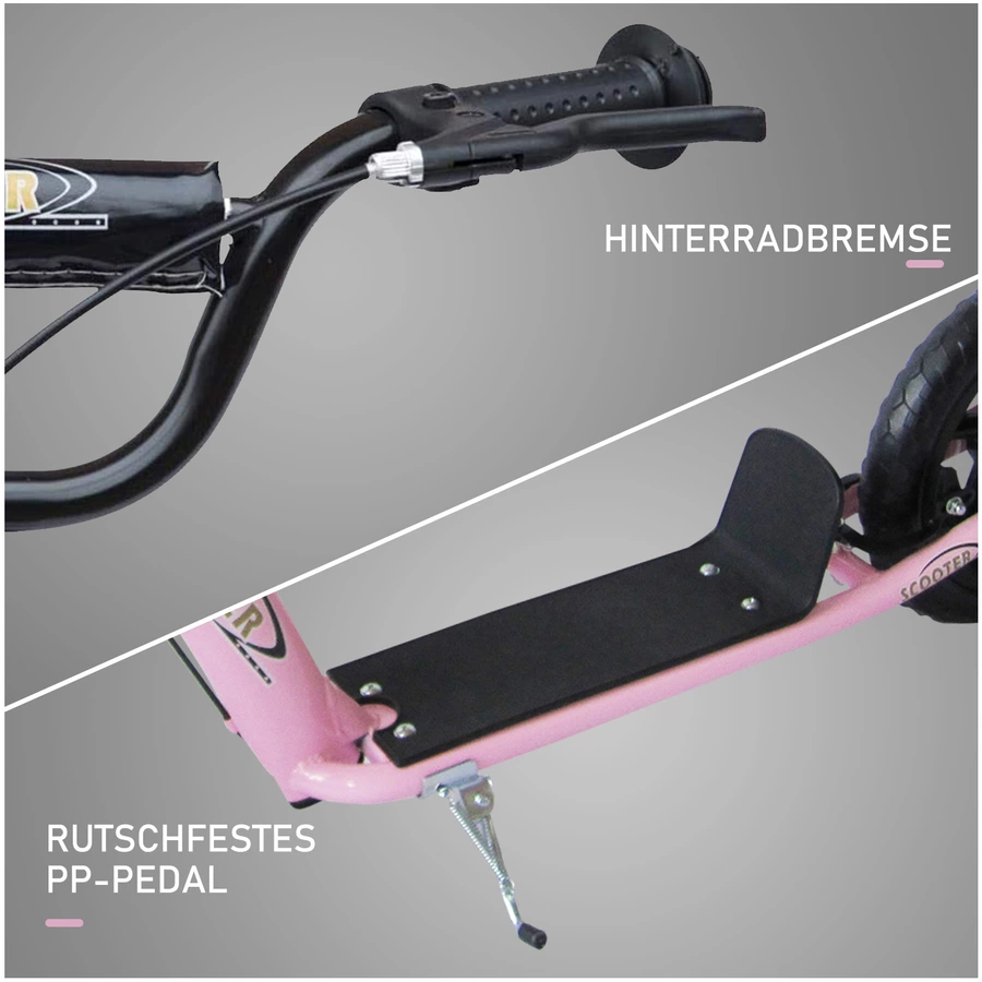 HOMCOM Kinderroller Anti-Rutsch Trittfläche, Metallfahrradständer zum Parken, pink