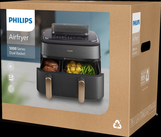 Philips 5000 Series Dual Basket airfryer med damp NA552/00 (sort)