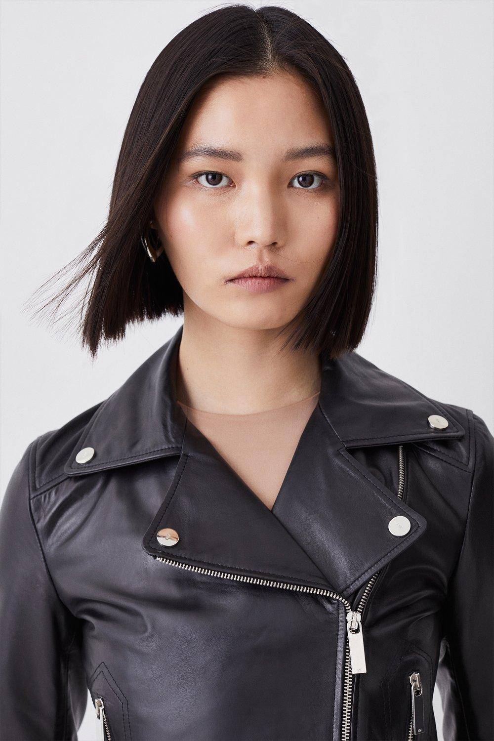 KarenMillen Veste Biker En Cuir Raccourcie
