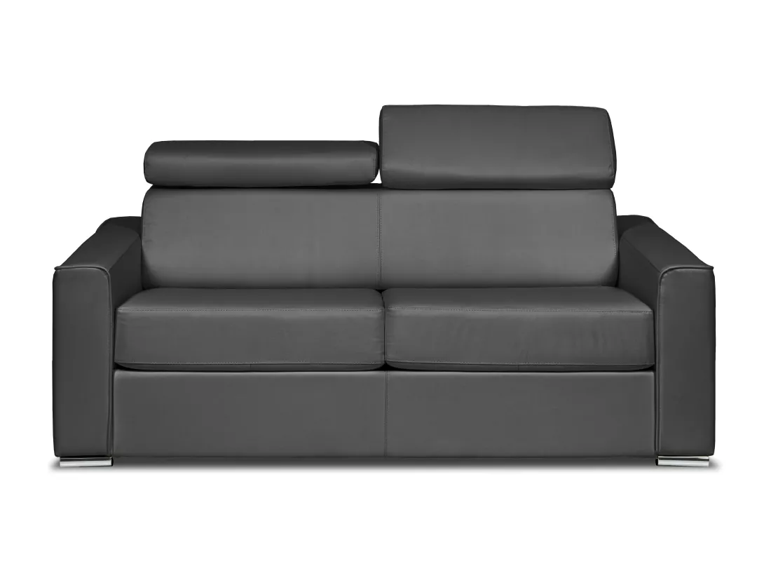 Canapé 3 places convertible express en cuir de buffle gris - Couchage 140 cm - Matelas 18 cm - VIZIR