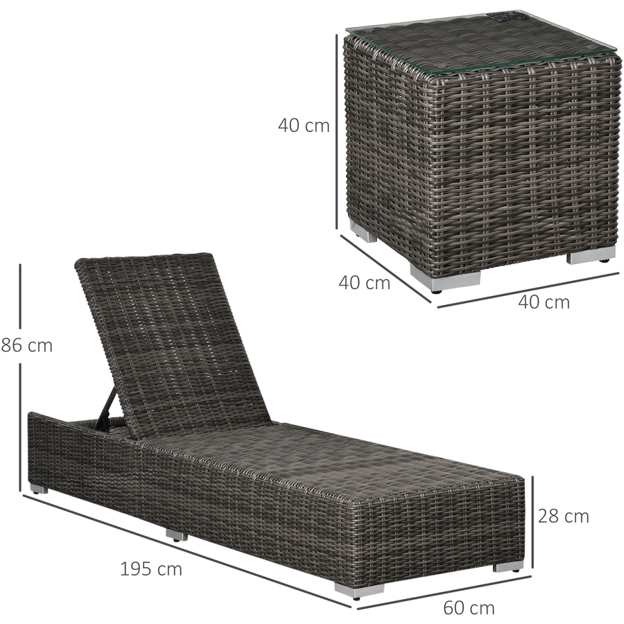 Outsunny Sonnenliege mit höhenverstellbarer Rückenlehne und kleinem Tisch grau
