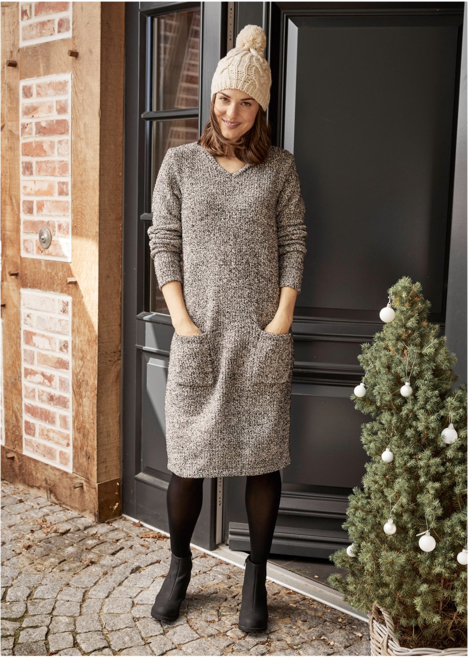 Robe en maille polaire douillette avec poches, longueur genou