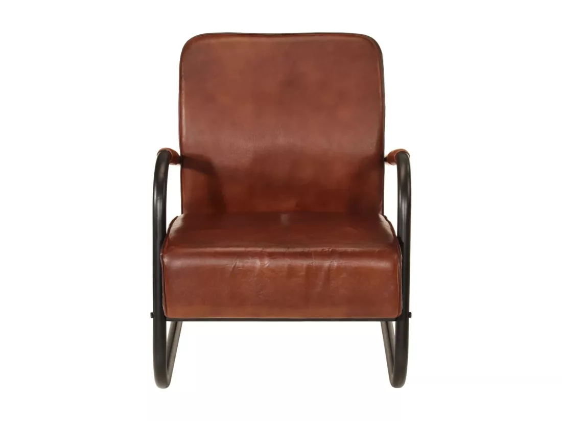 Fauteuil marron cuir véritable