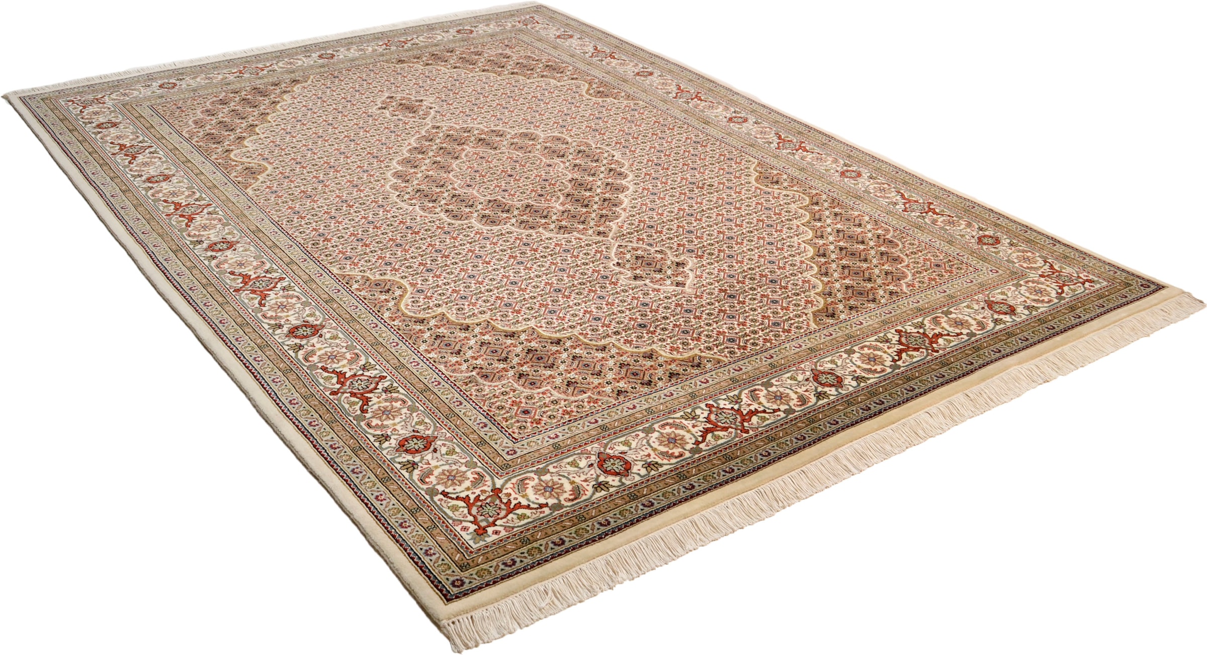 THEKO Orientteppich »Mahi Tabriz« rechteckig 12 mm Höhe handgeknüpft, Material: 80%Wolle, 20% Seide, mit Fransen