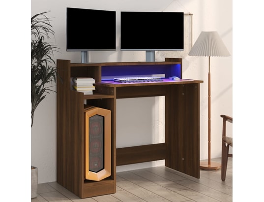 VIDAXL - Bureau à lumières led chêne marron 97x90x45cm bois d'ingénie...