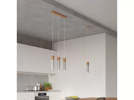 Sollux Lighting Zane Bar Suspension Plafonnier Béton Gris, Bois Naturel, 30cm