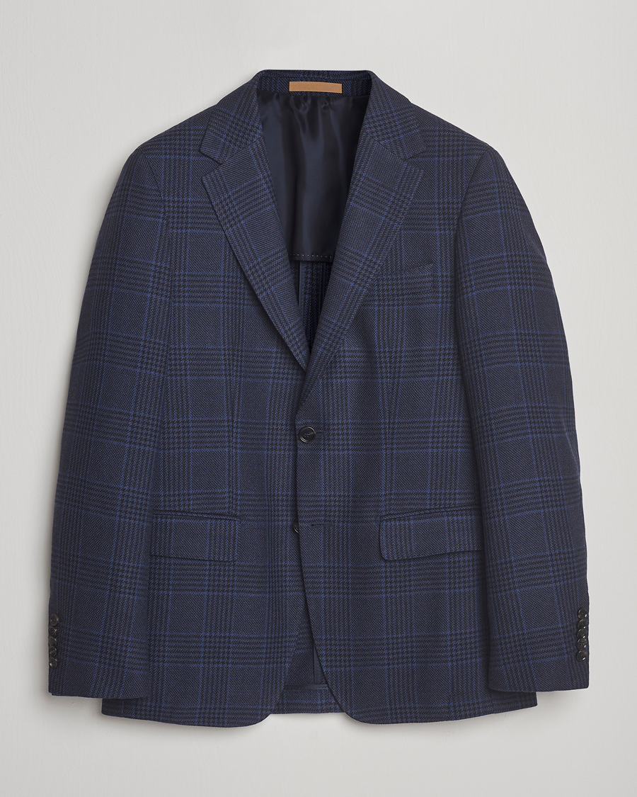 BOSS CAMEL Jeff Wool Checked Blazer Dark Blue