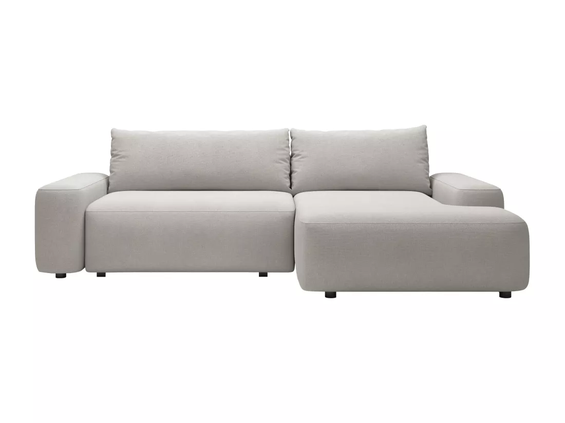 Canapé d'angle droit convertible en tissu texturé gris clair DAVISO