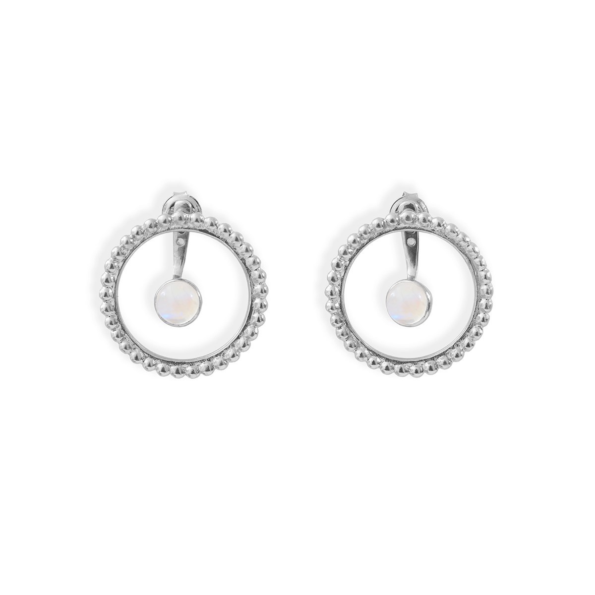 Boucles cercles de perles et pierres en Argent