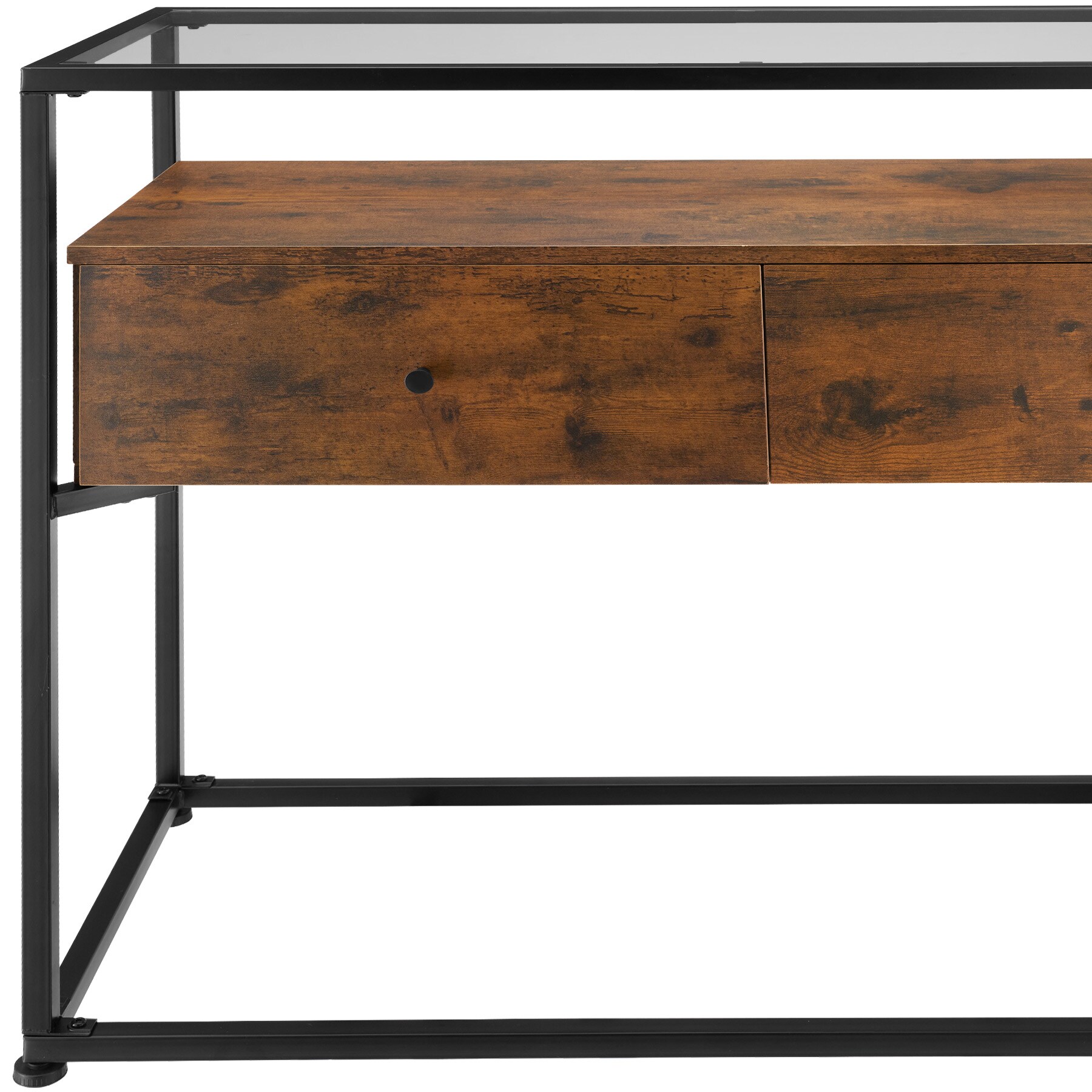 tectake® Konsolentisch, Industrial Style, Platte aus Sicherheitsglas, 2 große Schubladen, 101,5 x 41,5 x 80,5 cm