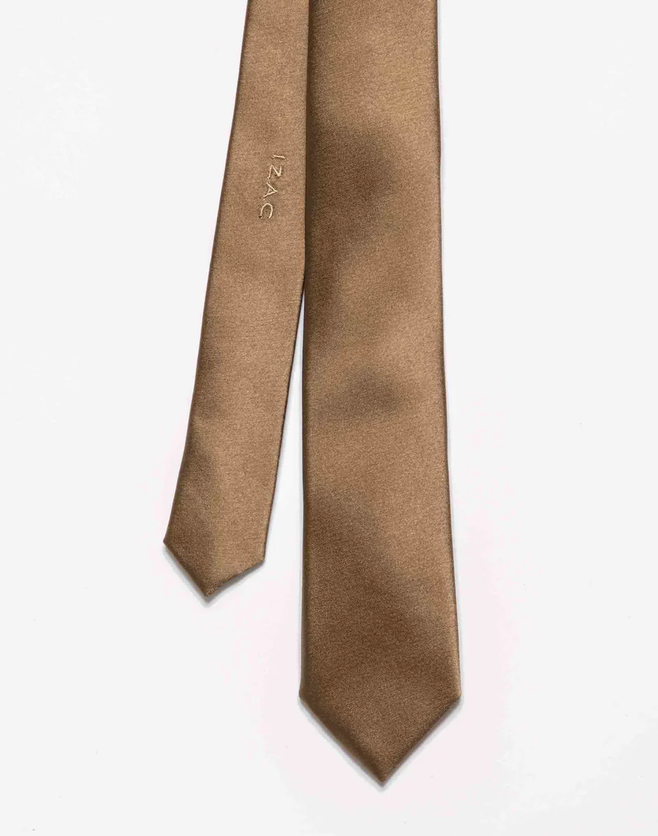 Cravate slim satin camel