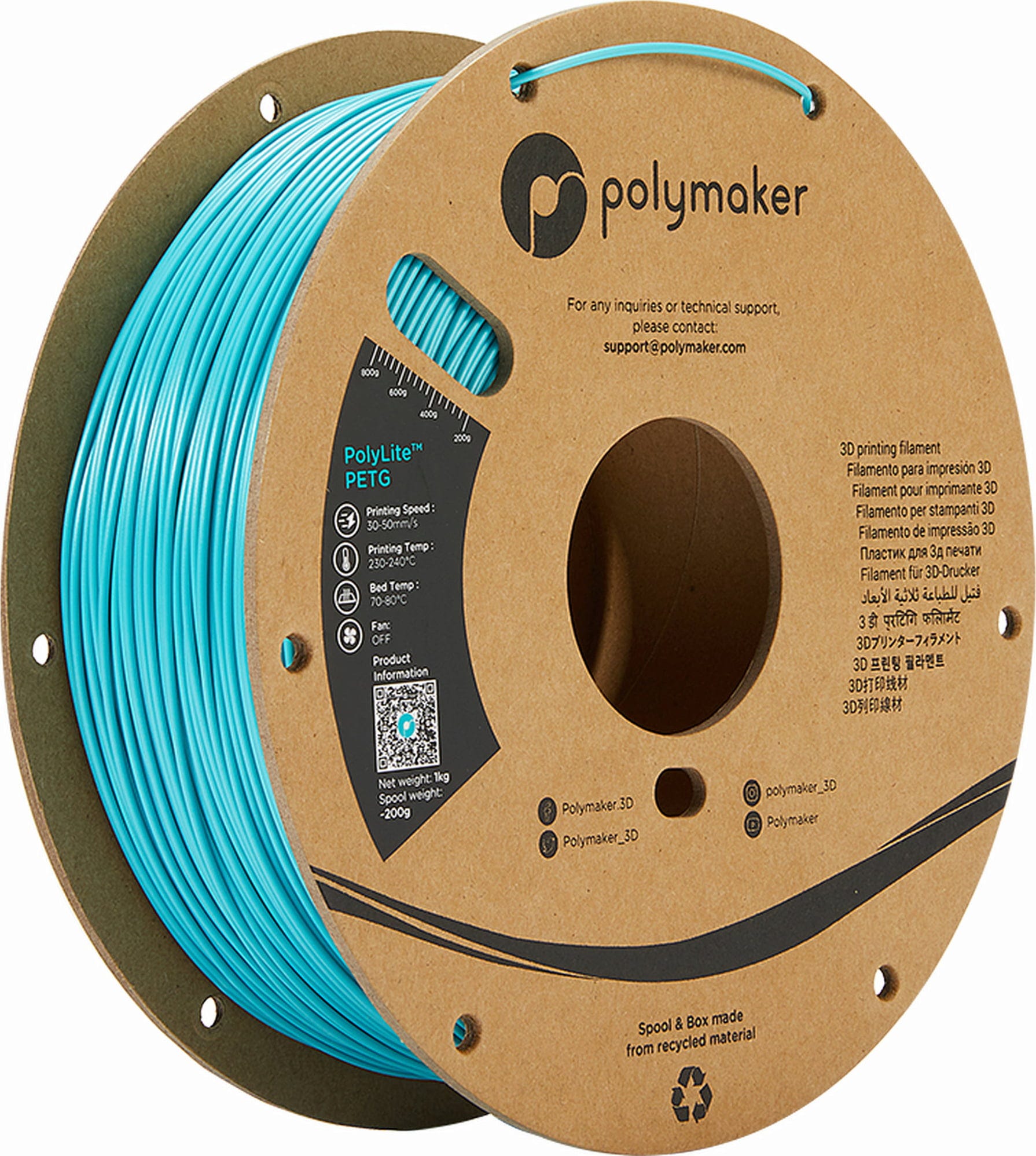 Polymaker  PolyLite PETG Türkis, 1,75 mm (1.000 g)    Großartiges Allround-Filament für den täglichen Druck in Türkis