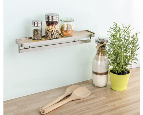 Wenko Vacuum-Loc kruidenrek met reling, premium zilver/bamboe