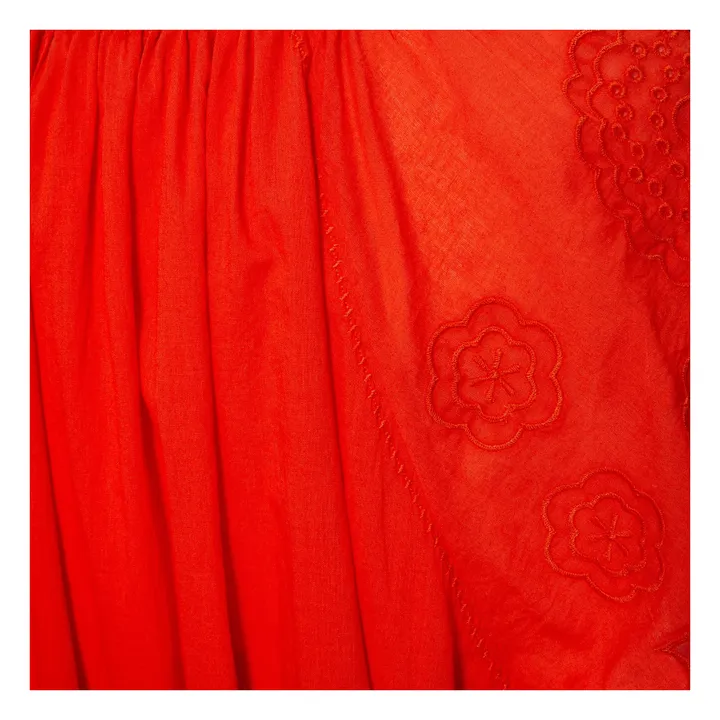 Alma Deia Robe Courte Brodée en Coton Bio | Corail