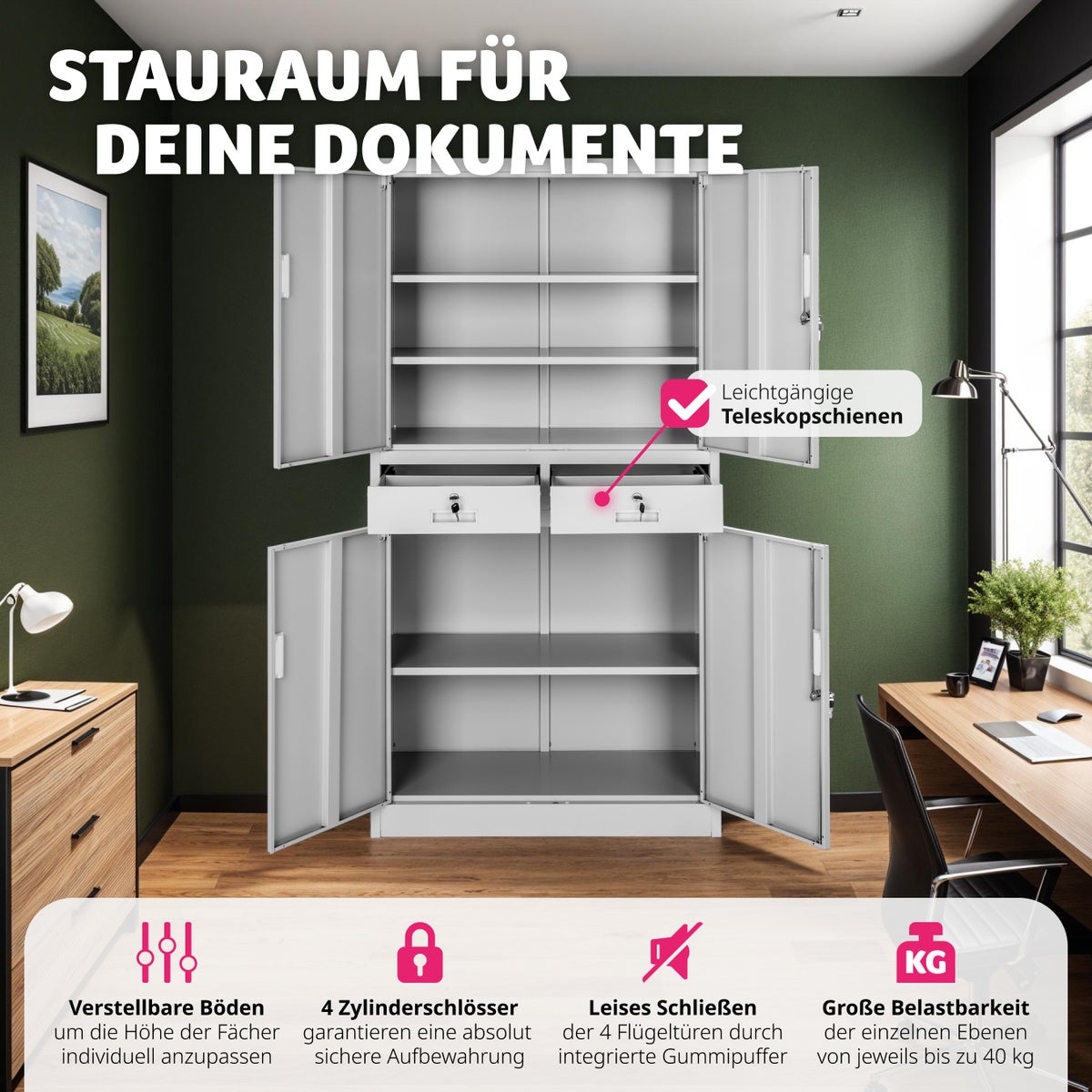 tectake archiefkast van gepoedercoat staal, 180 x 80 x 40 cm