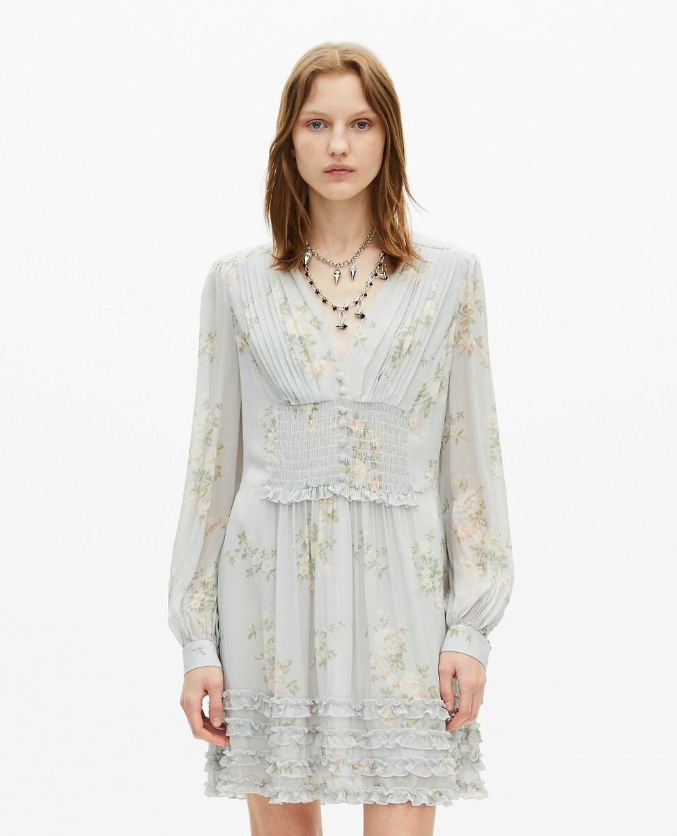 THE KOOPLES<br>Vestido curto com decote em V e estampa, mangas compridas