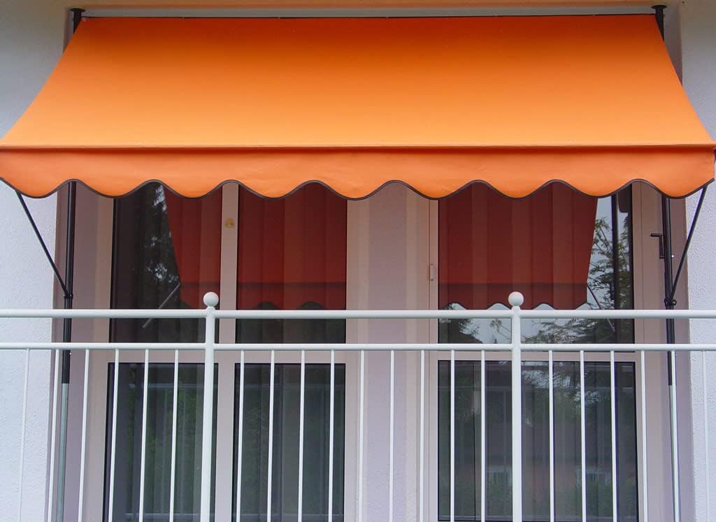 Angerer Klemmmarkise Standard mit Handkurbel, Terrasse/Balkon, einfache Montage ohne Bohren, Made in Germany, Kunststoff-Bezug, UV-beständig, höhenverstellbar, wasserabweisend, 350 cm Orange
