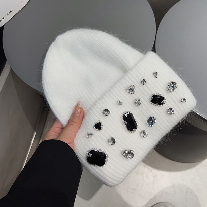 4.4 STUDIO - Geribbelde muts met strass