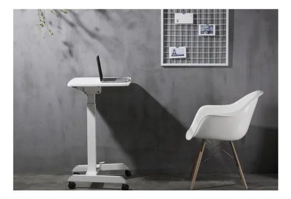 DELTACO Office - Sidde/stå-skrivebord - mobil - rektangulær - plastik, spånplade, melamin, stål, aluminium - hvid - hvid base - hvid