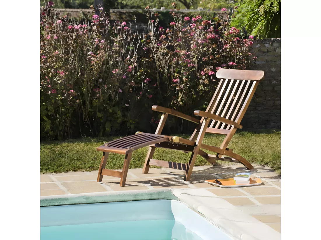 HANNA - Chaise longue de jardin en bois teck huilé
