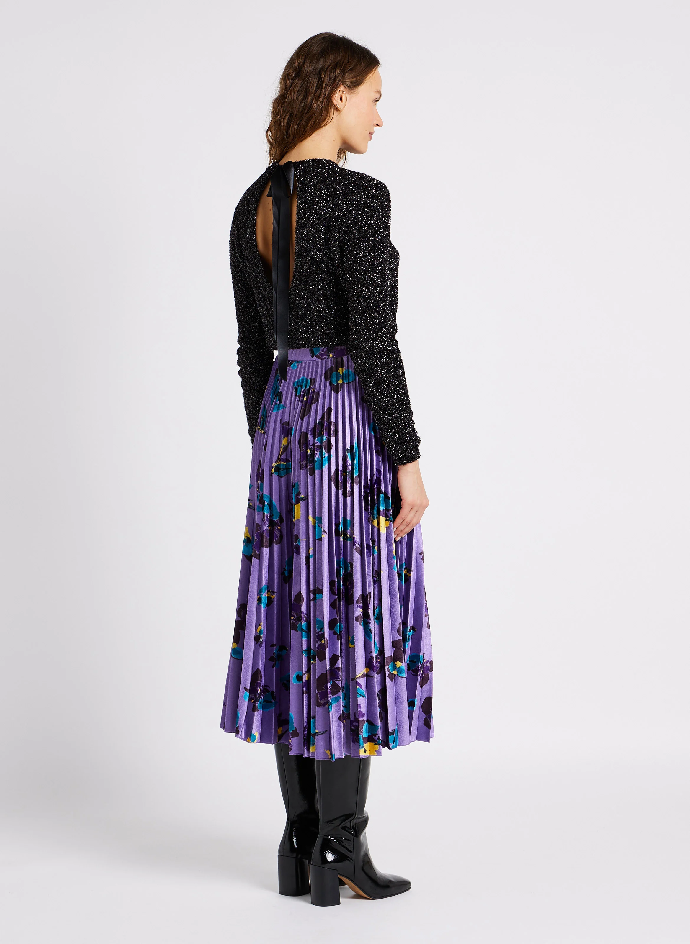 FILIPPA - Jupe longue plissée en velours| Violet
