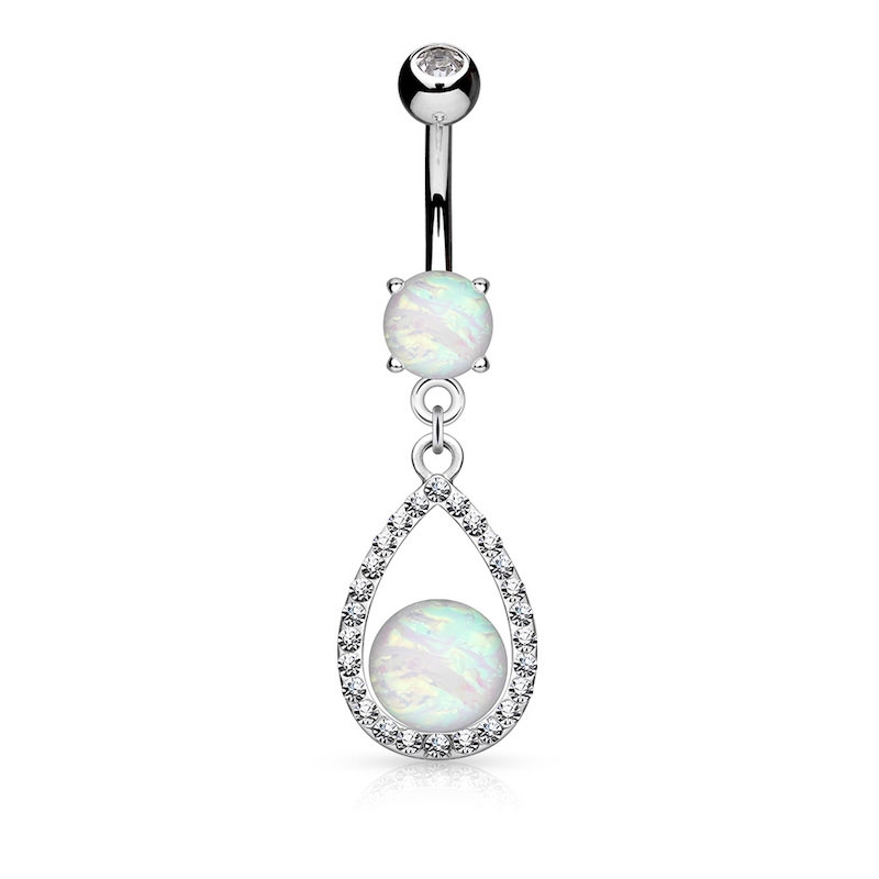 (10mm) 316L Chirurgenstahl Bauchnabelpiercing mit Gewindeverschluss Anhänger Opal Stein - Silber