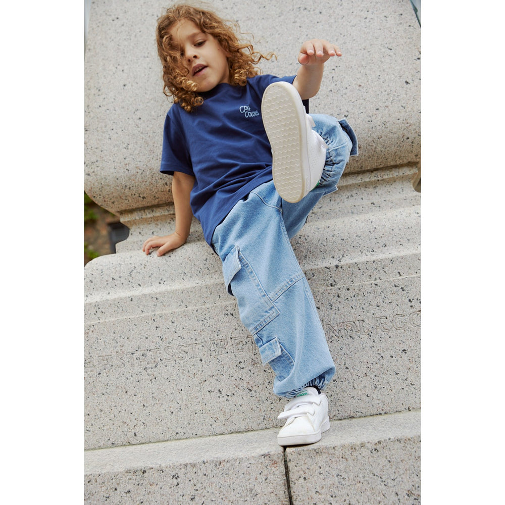 Køb COPENHAGEN COLORS Lt Blue Indigo Washed Organic Cargo Denim Bukser
