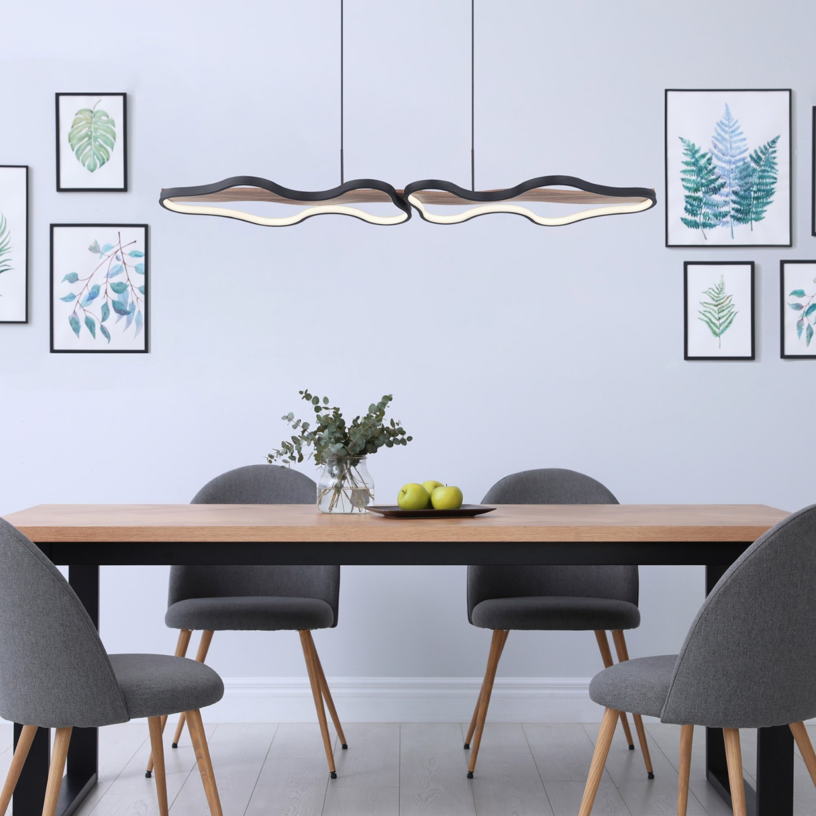 LED-Hängeleuchte - schwarz-holzfarben - 112 cm