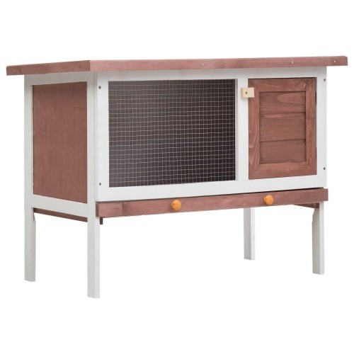 Gaiola marrom para coelhos de pequeno porte.