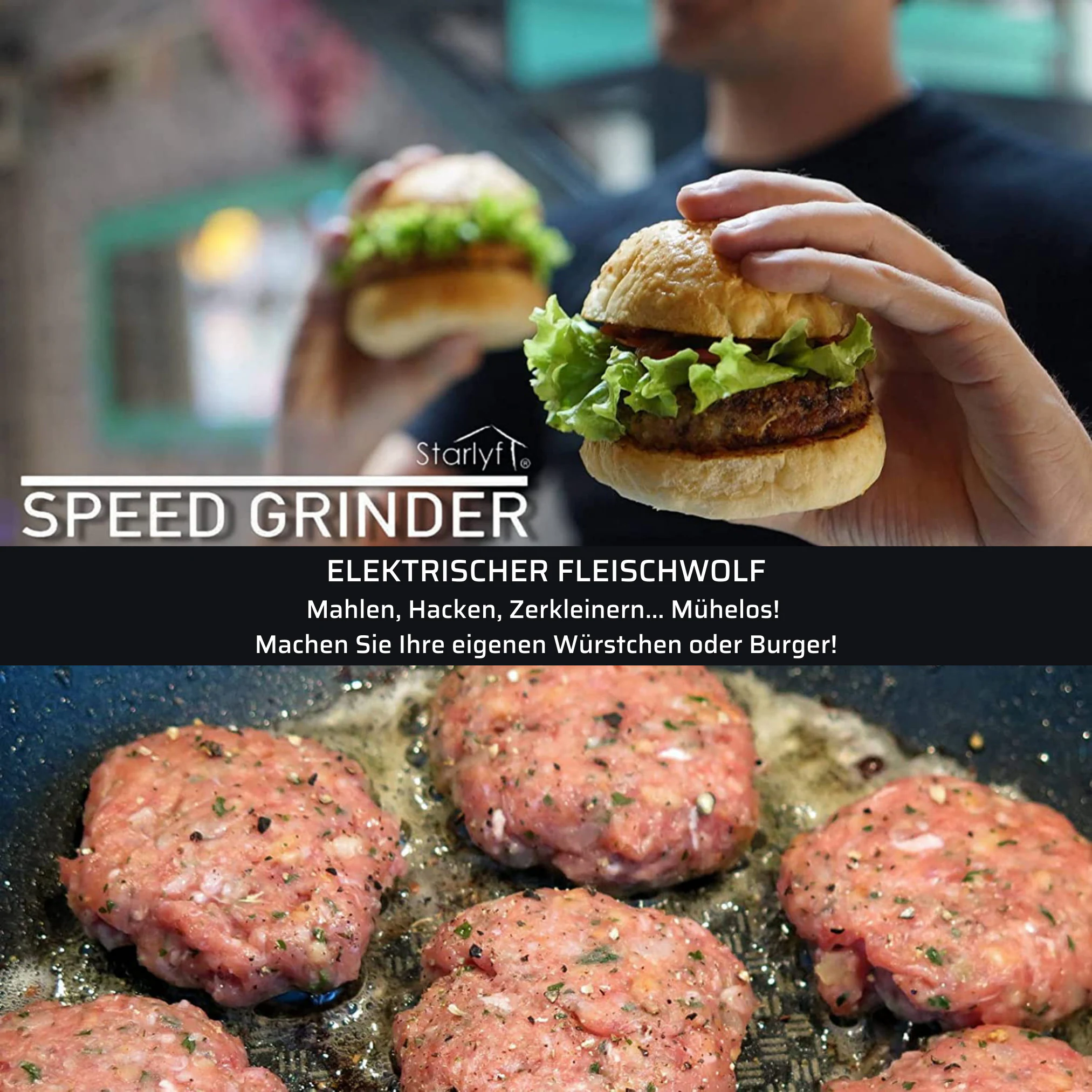 Starlyf® Elektrischer Fleischwolf - Kibbeh, Würstchenfüller Aufsatz Speed Grinder