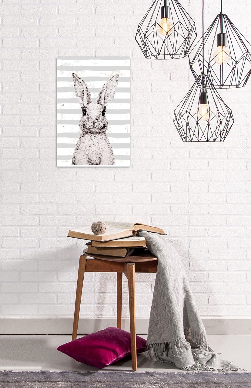 queence Metallbild »Bunny III« 1 Stk. tlg. Stahlschild, Blechschild, Hase, grau, gestreift