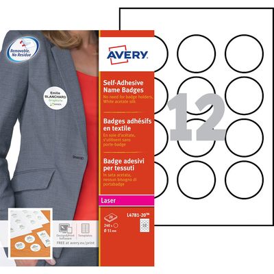 Avery - 240 badges adhésifs ronds pour étiquettes laser - diamètre 51 mm
