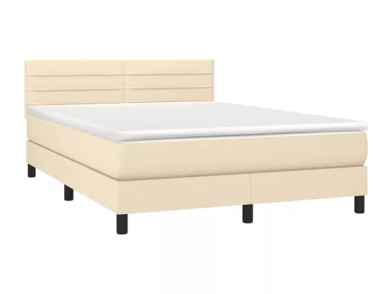 Sommier tapissier avec matelas et LED Crème 140x190 cm Tissu