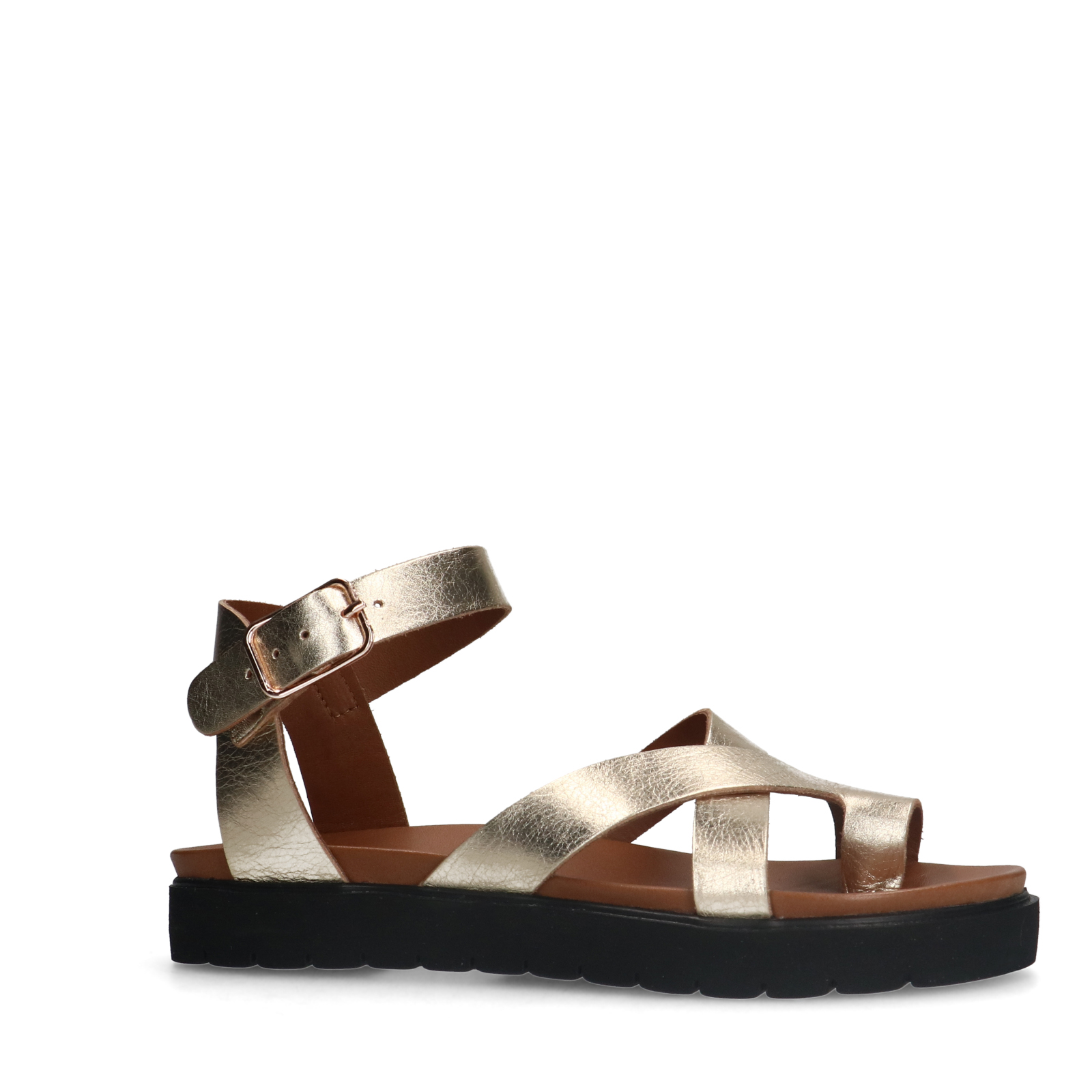 Gouden leren sandalen met plateauzool