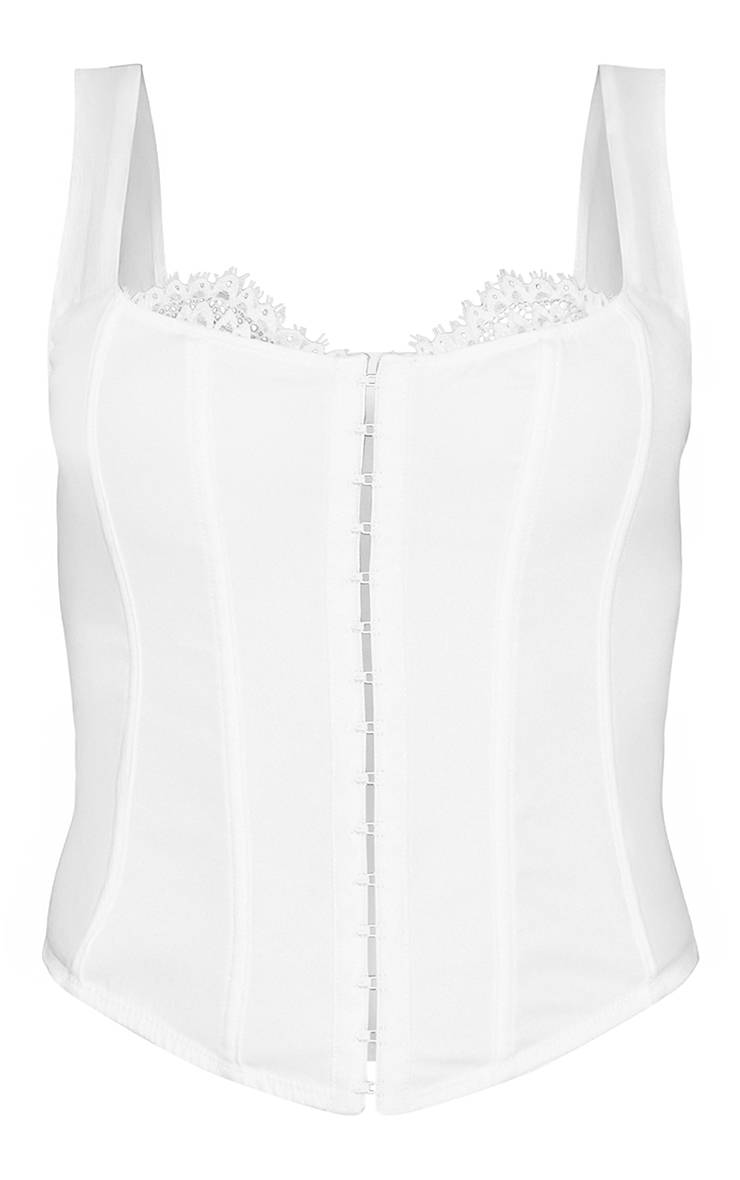Blanc Corset En Tissu Extensible Avec Détail En Dentelle