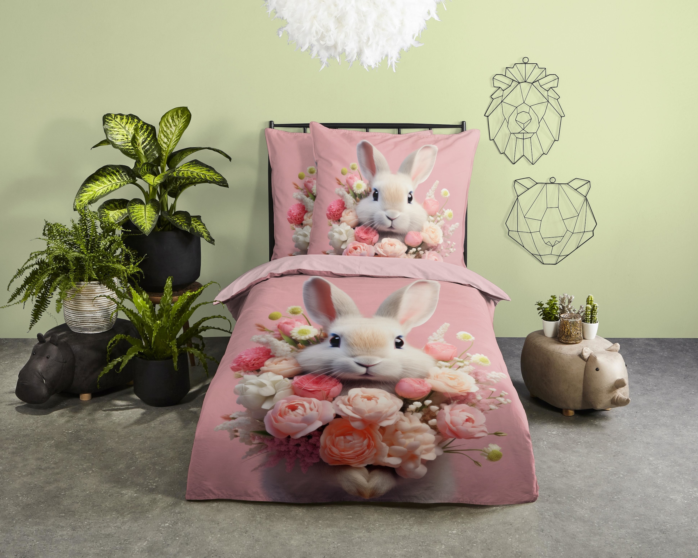 PURE luxury collection Kinderbettwäsche »Cathy« 2 Stk. tlg. Mikrofaser, 135x200, 2 Teilig, Wendeoptik, Kind, Mädchen, Kaninchen