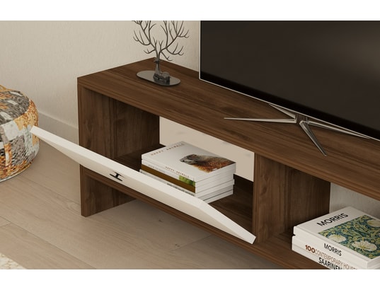 CONCEPT1 - Meuble TV Gaye - Noyer, Blanc 120 x 36,8 x 25