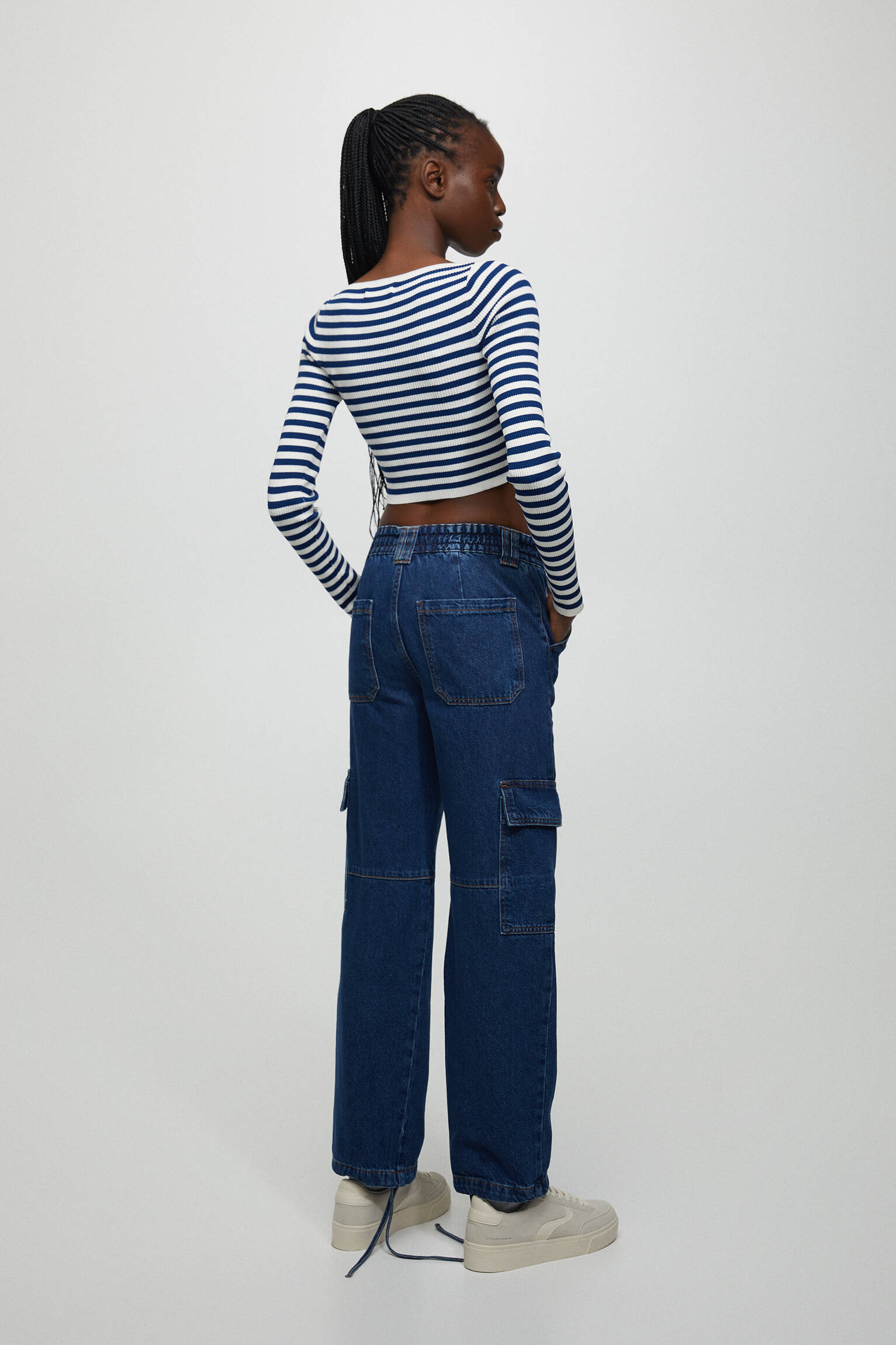 CAMISA LISTRADA COM DECOTE CANOA - AZUL