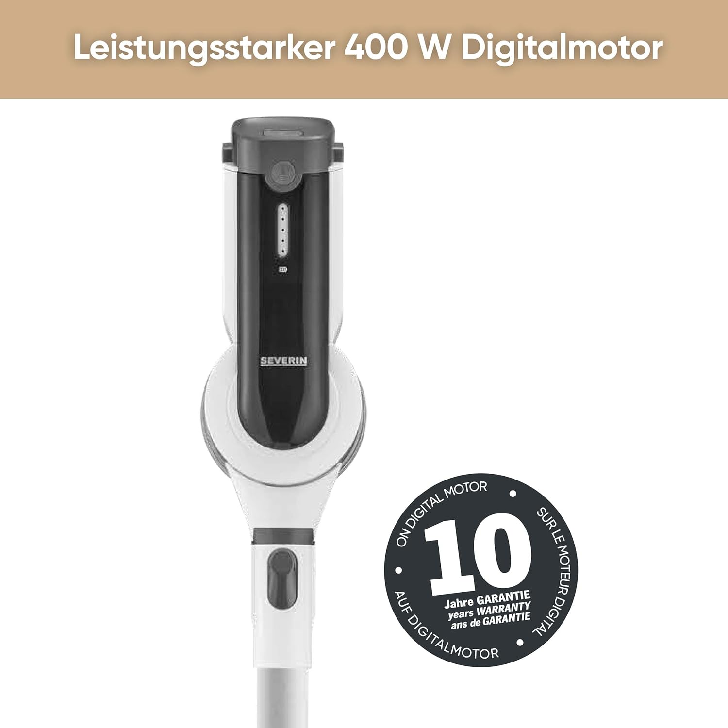 SEVERIN Akku Staubsauger kabellos 60 Min Laufzeit, 2-in-1 Staubsauger für Tierhaare, ultraleicht & beutellos für Teppich, Hartböden & Auto, mit passendem Zubehör, 400 W, weiß, HV 7166
