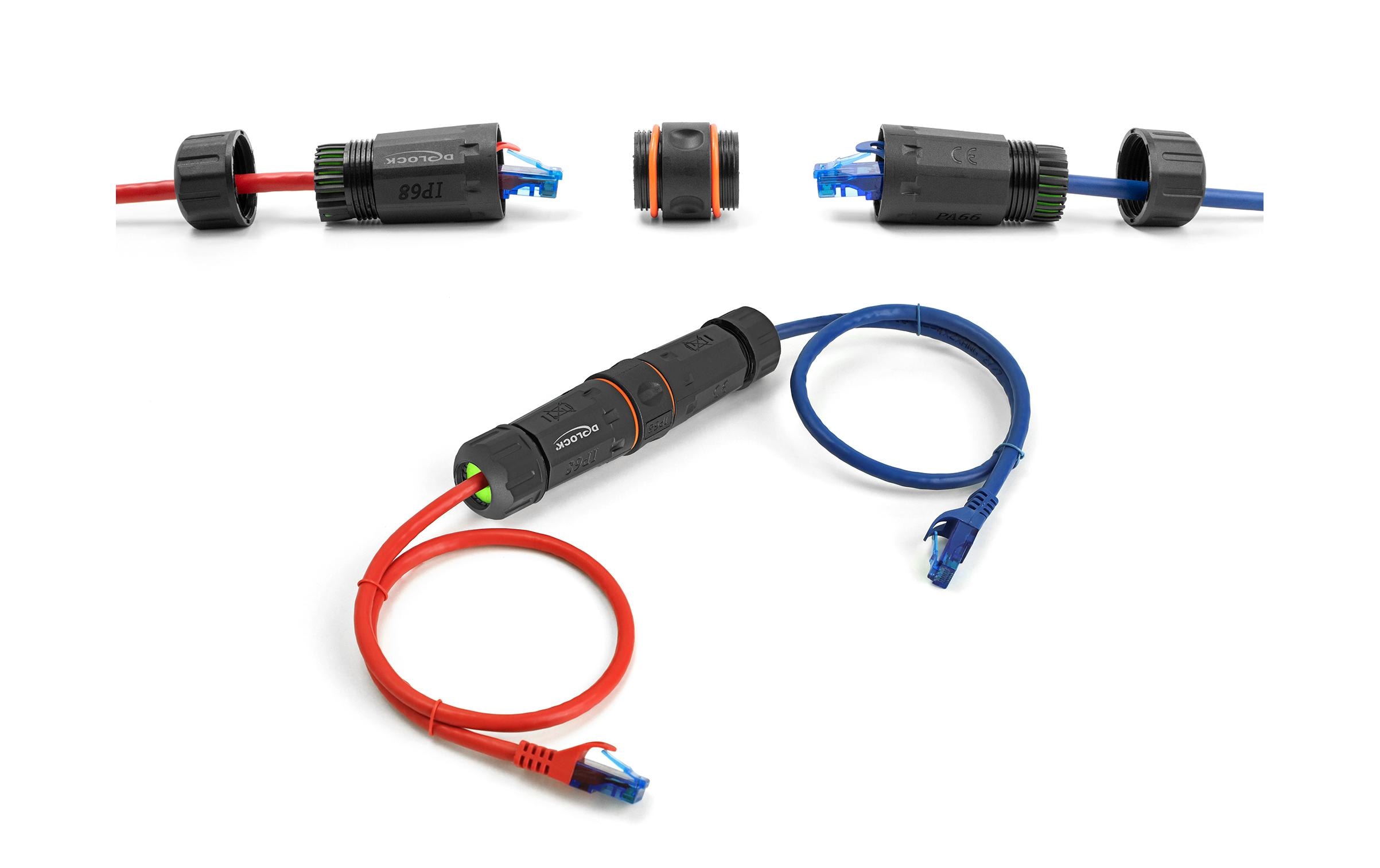 Kabelverbinder RJ45 Buchse zu RJ45 Buchse Cat.6A 1 StückDelock Kabelverbinder RJ45 Buchse zu RJ45 Buchse Cat.6A mit M20 Gewinde und zwei Dichtungen für Slim Kabel IP68 staub- und wasserdicht