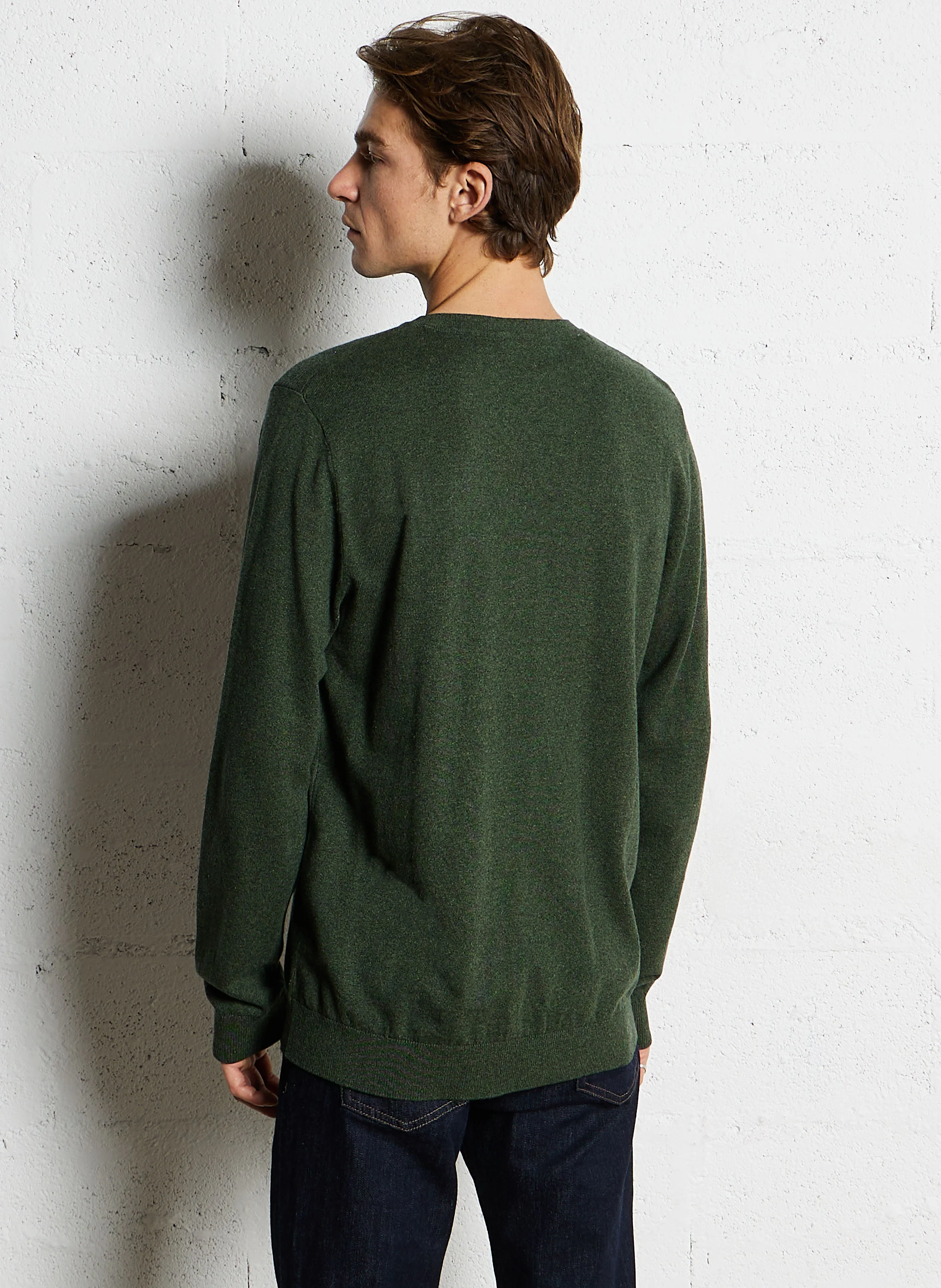 Pull col rond regular-fit en coton | Vert