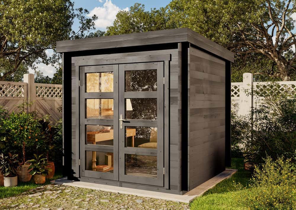 Gartenhaus Paloma Petit aus Holz 230x230cm in Anthrazitgrau mit 28 mm Wandstärke inkl. Fußboden